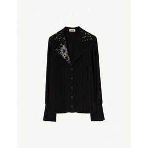 Zadig&Voltaire - Tessa Strass Black Silk Shirt with Rhinestones size L